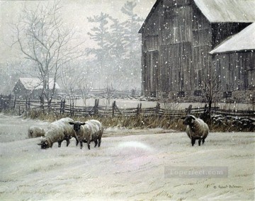 羊飼い Painting - 雪に覆われた羊